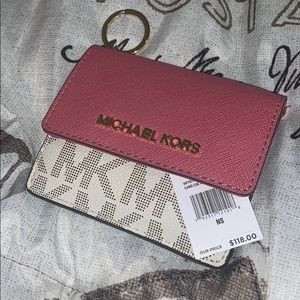 MK keychain wallet pink logo